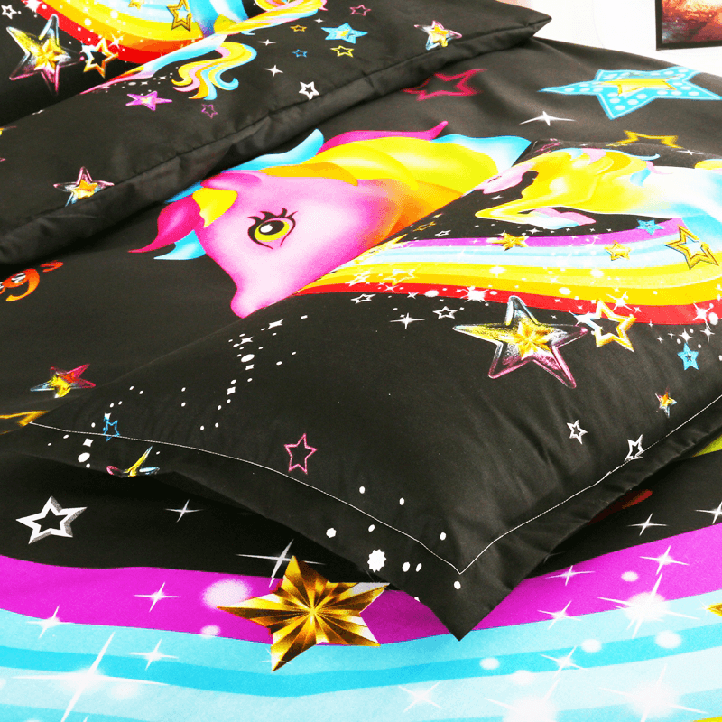 3 PCS Bedding Sets 3D Animal Unicorn Printing Quilt Cover Pillowcase for Queen Size