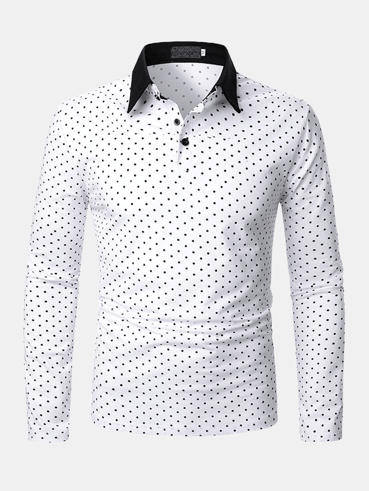 Mens Polka Dot Simple Casual Long Sleeve Golf Shirts