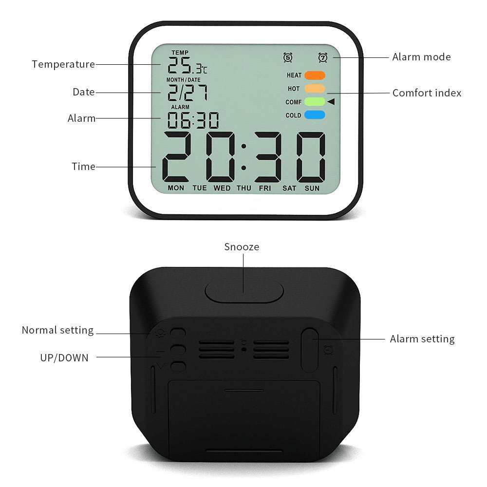 DC-13 Digital Alarm Clock Black Optional Snooze Function Travel Clock Home Travel