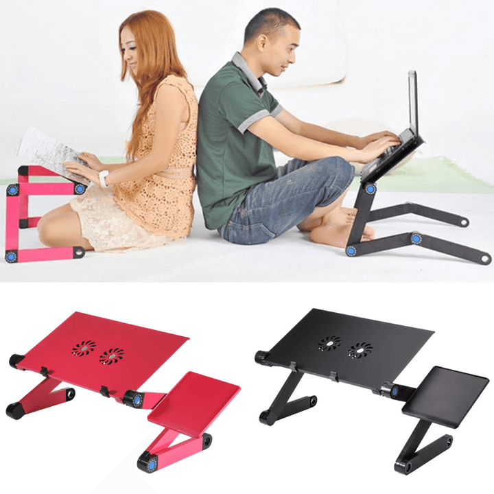 Adjustable Laptop Table Stand Portable Folding Notebook Desk Stand 2 Fans with Mouse for Bed Sofa Home