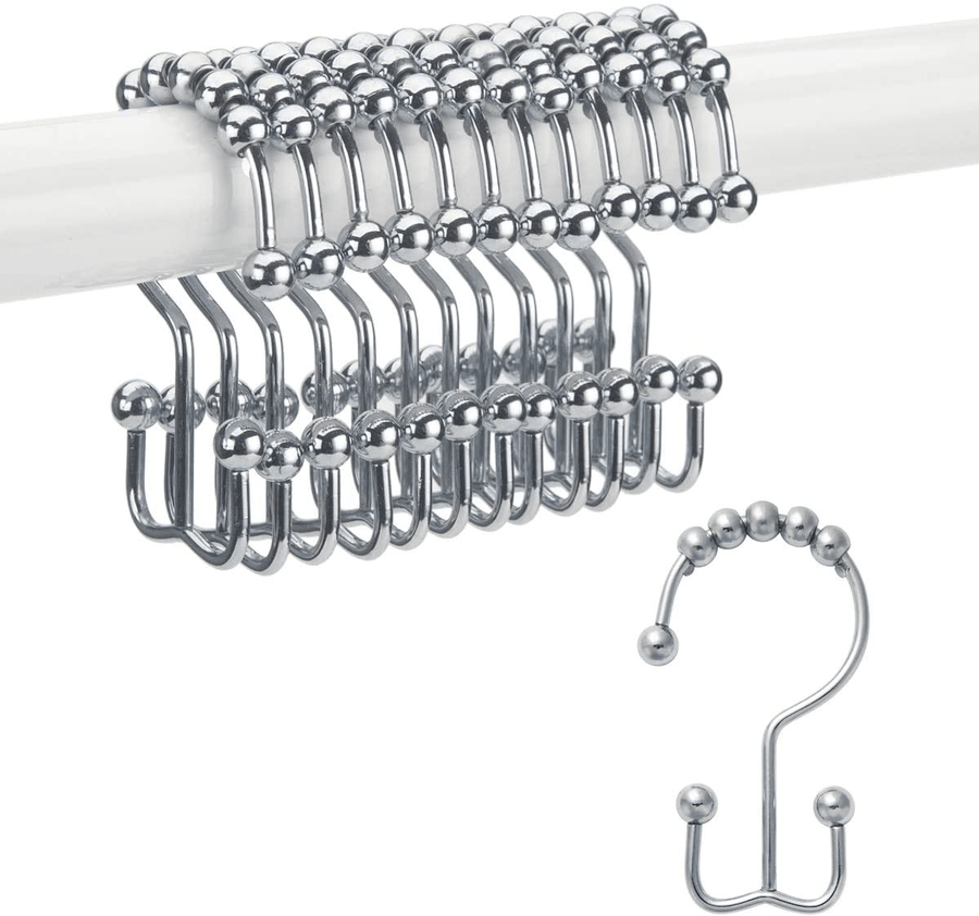 12Pcs Stainless Steel Shower Curtain Hooks Rings Rust-Resistant Metal Double Glide Shower Hooks for Bathroom Shower Rods Curtains - MRSLM