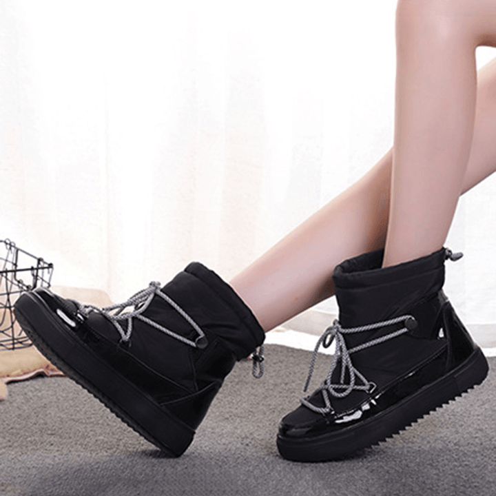 Warm Lining Waterproof Lace up Thick Sole Snow Boots for Women