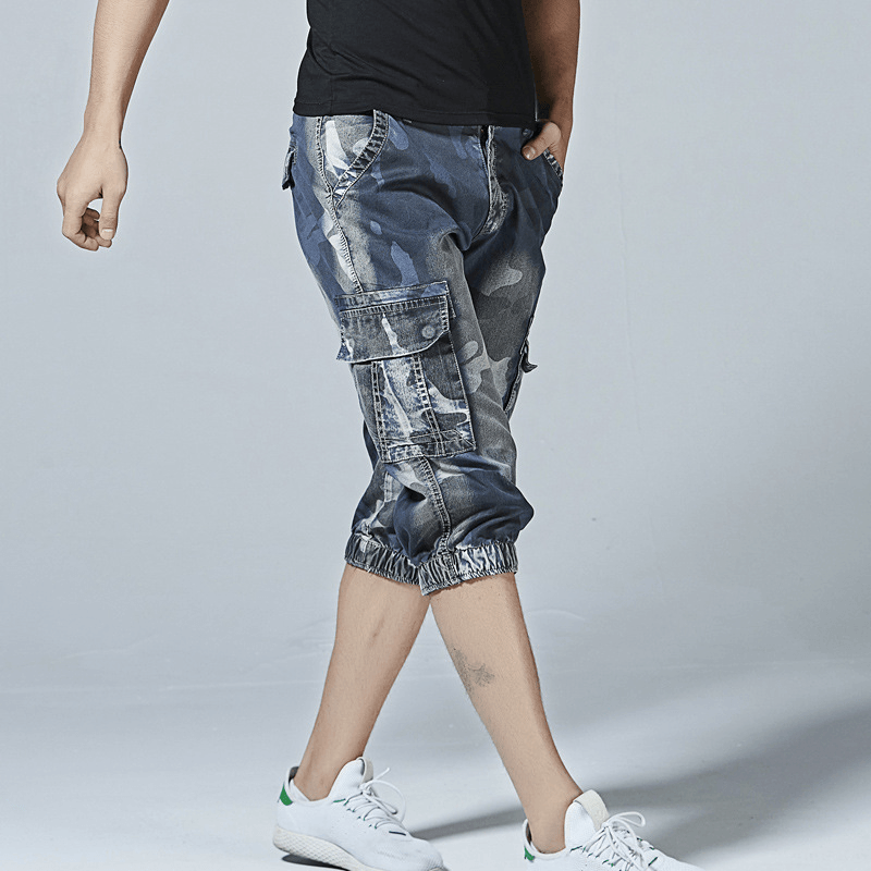 Men'S Summer Camouflage Cropped Overalls Printed Loose Casual Straight Leg