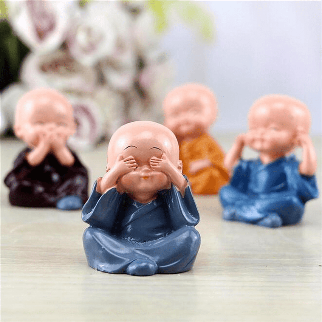 4PCS Auto Ornaments Micro Landscape Figurine Dolls Resin Small Statue Monk Statues Resin Car Desk Shelf Decorations