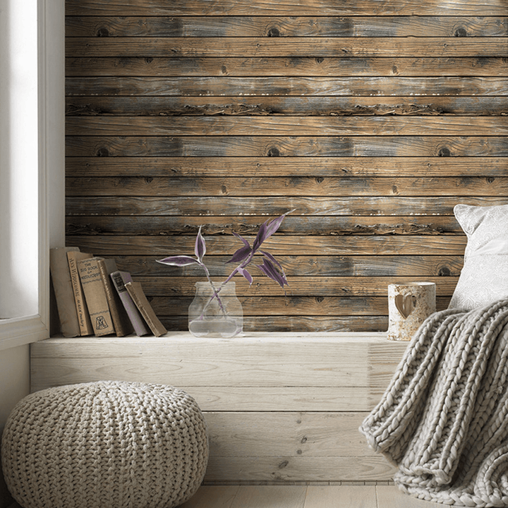 3D Retro Wood Planks Wallpaper Wall Decor Home Indoor Stick Self-Adhesive