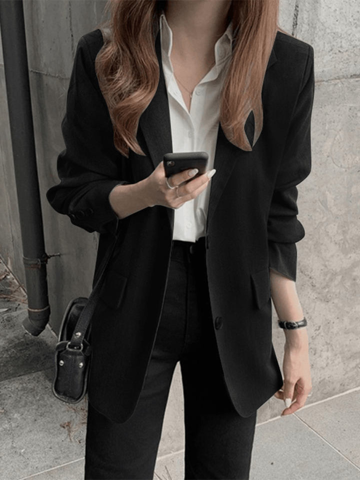 Women Full Sleeve Solid Leisure Retro Employment Workwear Blazer - MRSLM