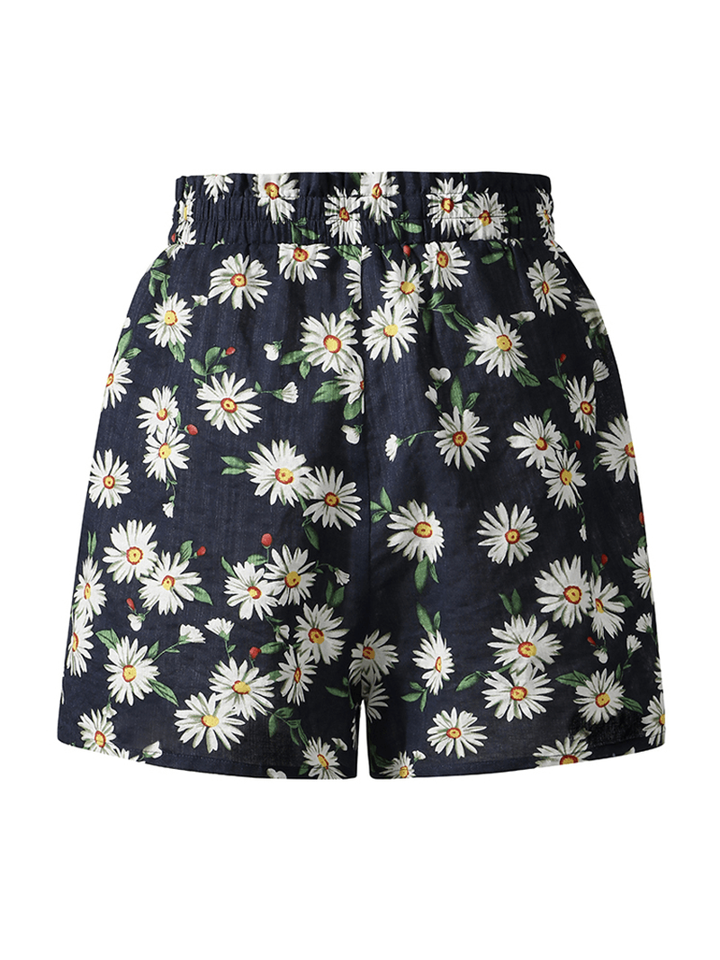 Daisy Print High Waist Women Casual Shorts