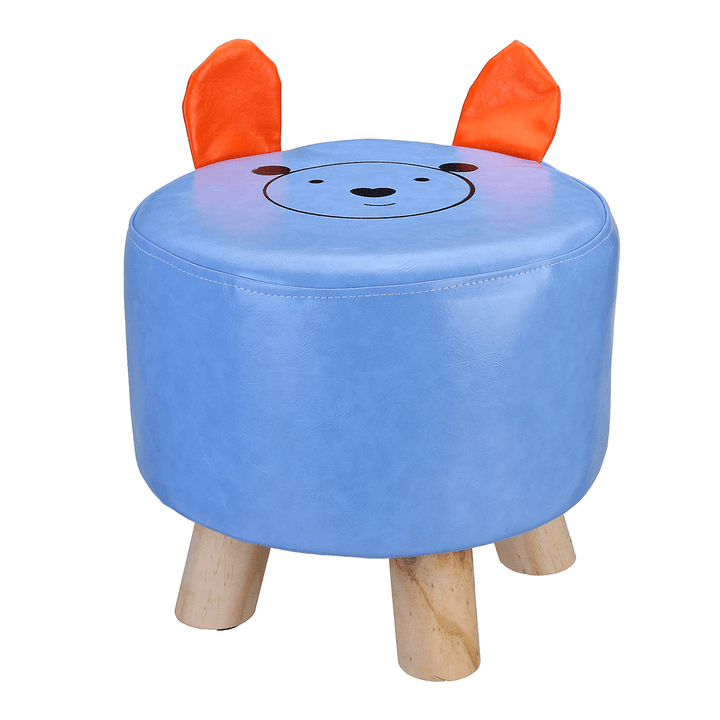 Cartoon PU Stool Wooden Legs Family Living Room round Stool Creative Leisure Sofa Small Bench Home Supplies