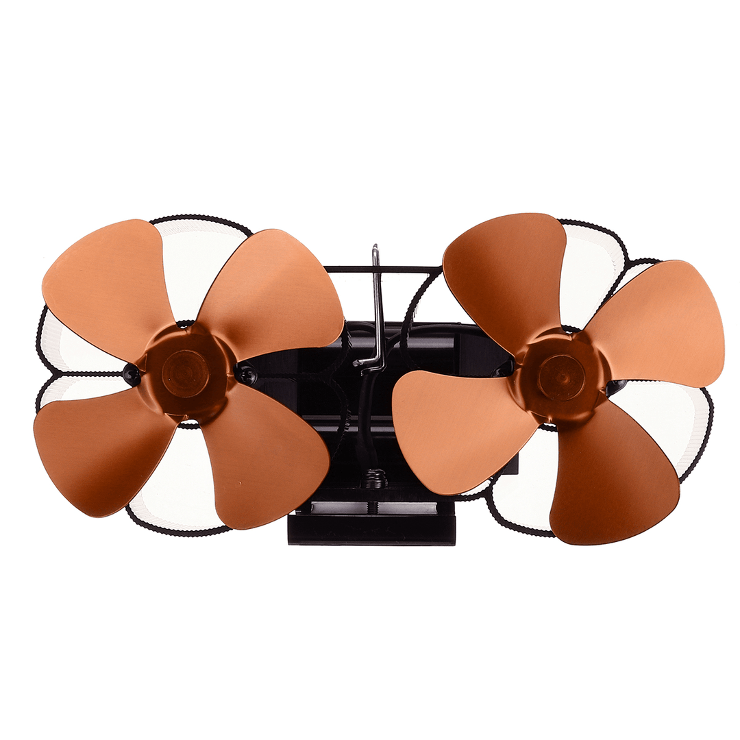 8 Blades Fireplace Fan Silent Stove Fan Dual Twin Heads Wall-Mounted Wood Burner Fan