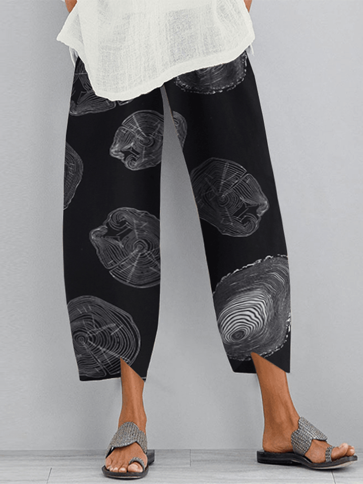 Casual Loose Elastic Waist Print Side Pocket Pants for Women