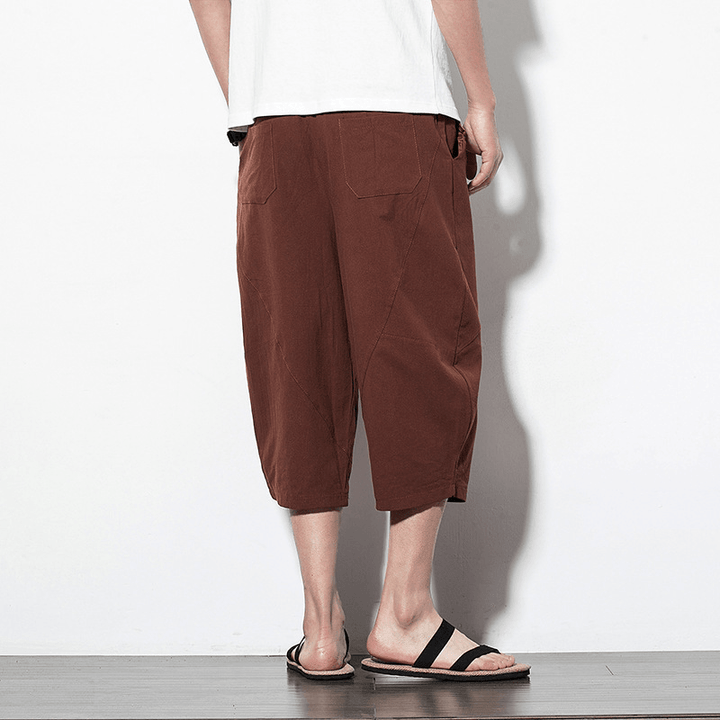 Mens Summer Vintage Linen Calf Length Casual Pants