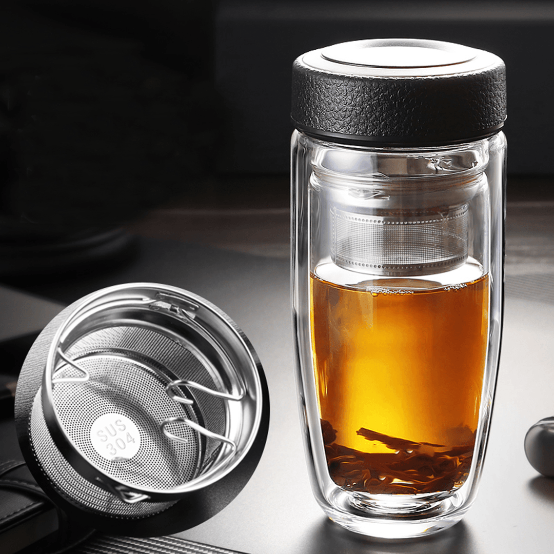 380ML Double Wall Glass Tea Tumbler Water Bottle with Filter Infuser Travel Mug