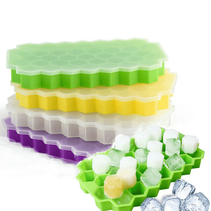 2Pcs 37 Grid Silicone Ice Tray Cube Stacable Mold Set DIY Honeycomb Shape Ice Cube Ray Mold Ice Cream Party Cold Drink Kitchen Cold Drink Tools