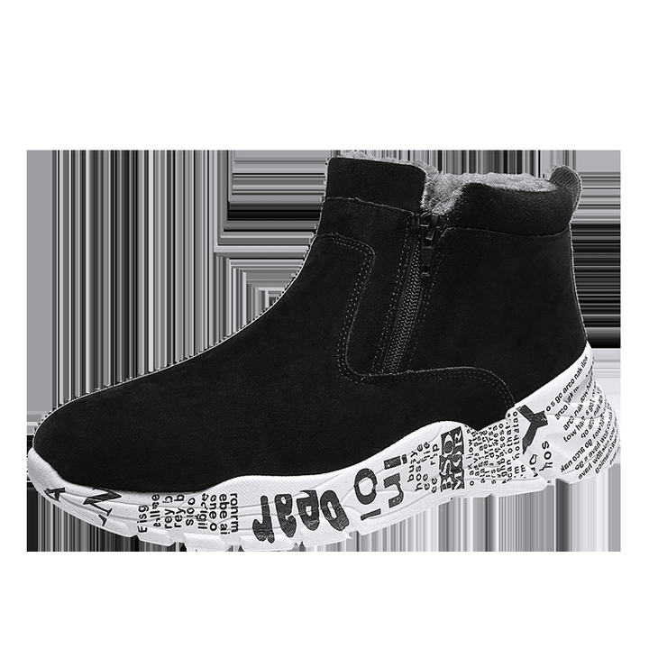 Men Letter Printed plus Velvet Thicken Warm Side-Zip Snow Boots