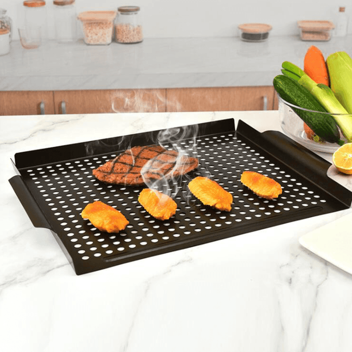 Non-Stick Steel Grilling Tray BBQ Frying Pan Baking Pan Outdoor Camping Picnic Cookware