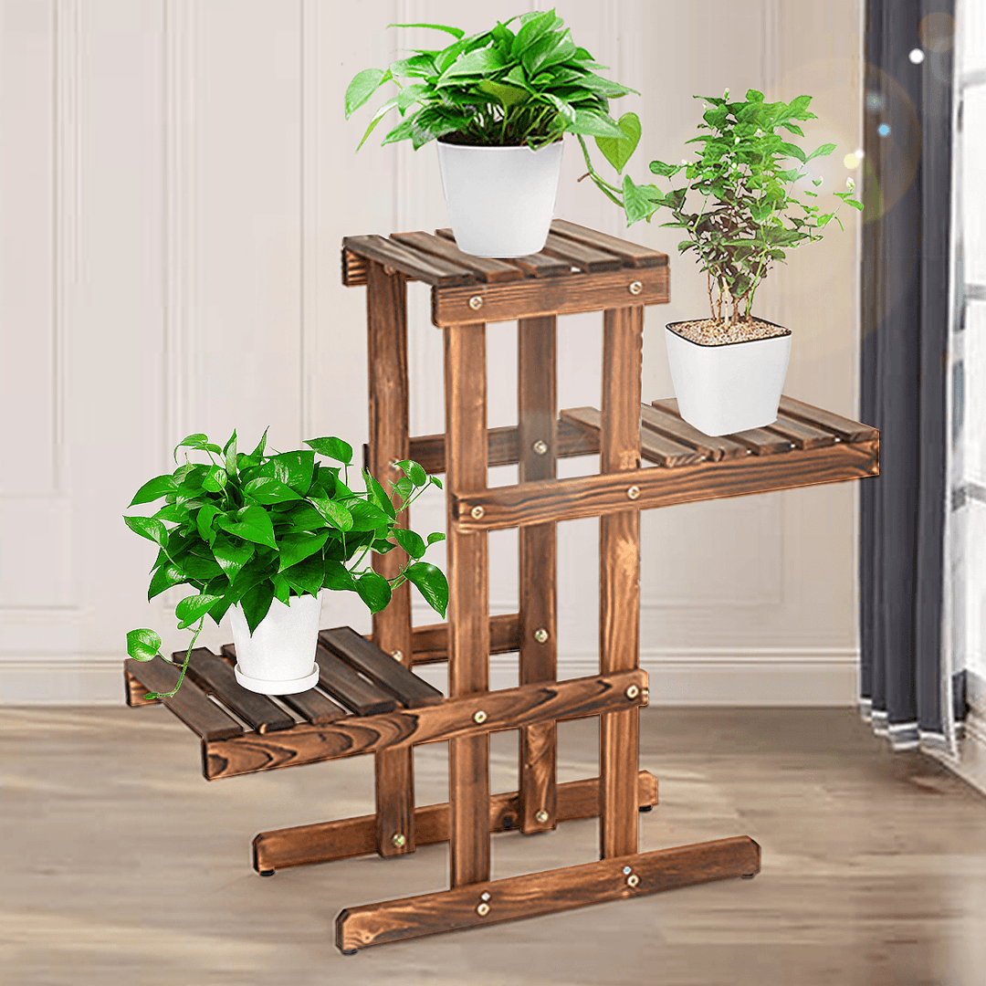 Multi-Layer Floor Solid Wood Flower Stand for Home Office