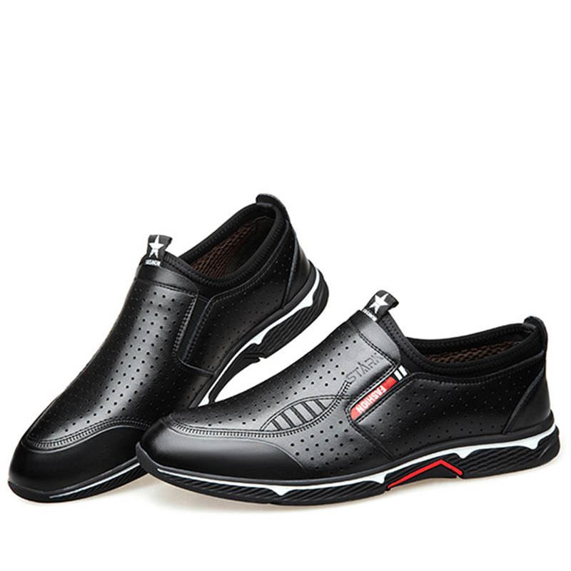 Men Genuine Leather Breathable Hollow Casual Business Loafers