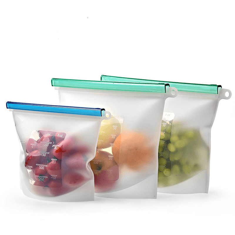 4Pcs 1000Ml Silicone Food Bag FDA Reusable Silicone Food Bag Ziplock Bag Leakproof for Freezer Preservation