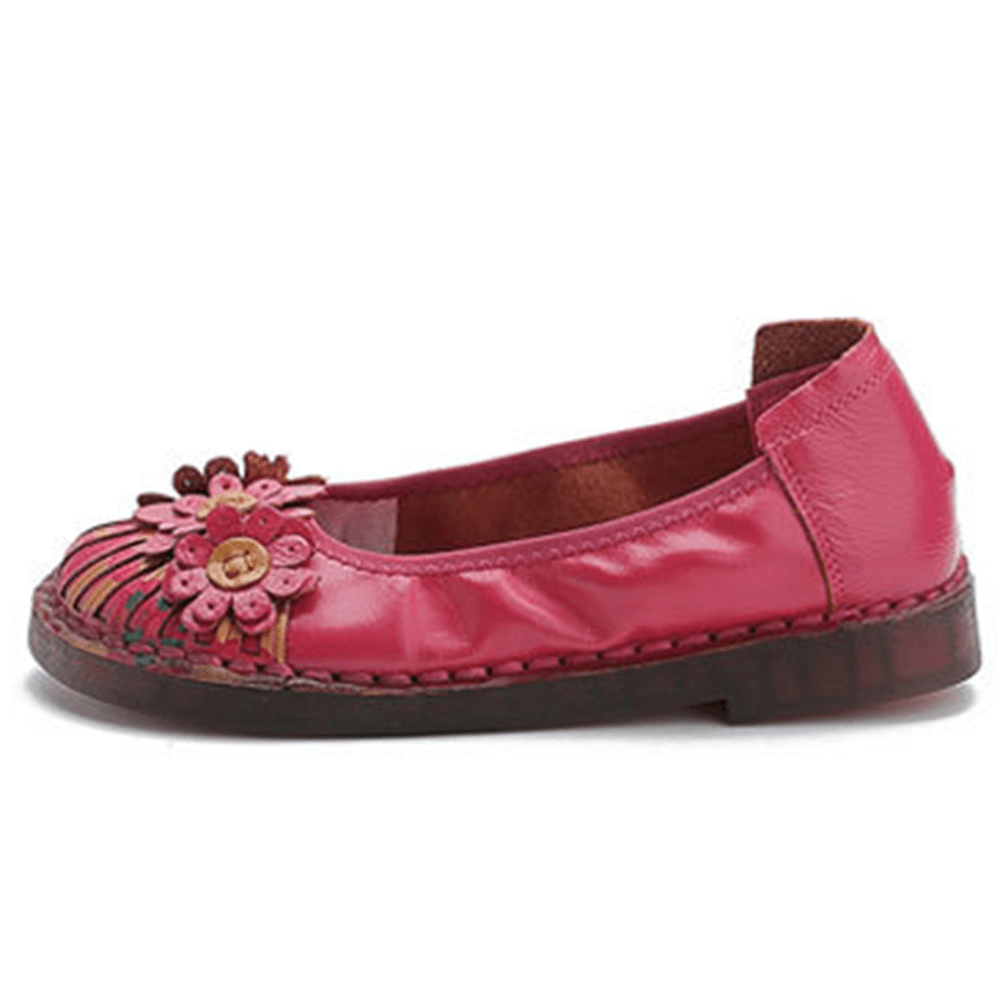 Women Retro Flowers Decor Handmade Stitching Non Slp Soft Sole Loafers