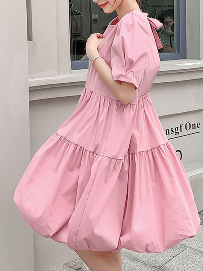 Leisure Short Sleeve Pleating Loose Summer Dress