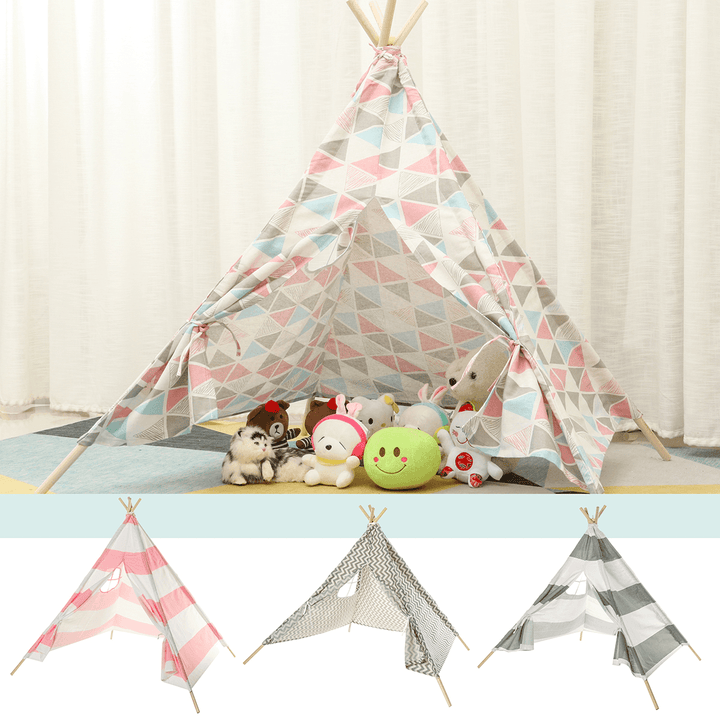 Large Teepee Tent Kids Cotton Canvas Play House Boy Girls Wigwam