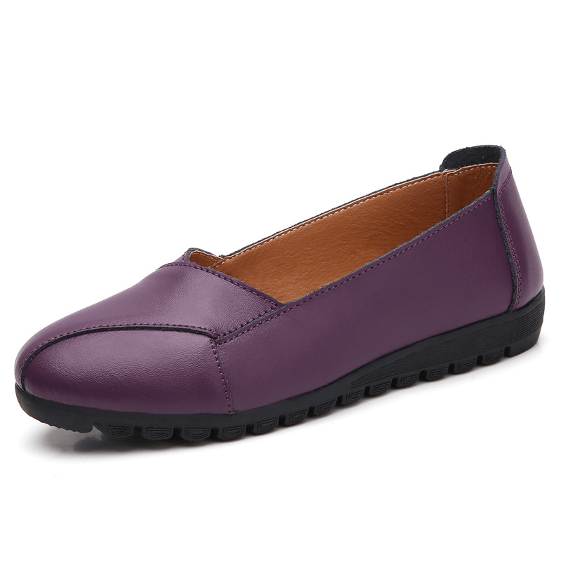 Women Casual Breathable Leather Halved Belt Slip-On Soft Sole Loafers - MRSLM