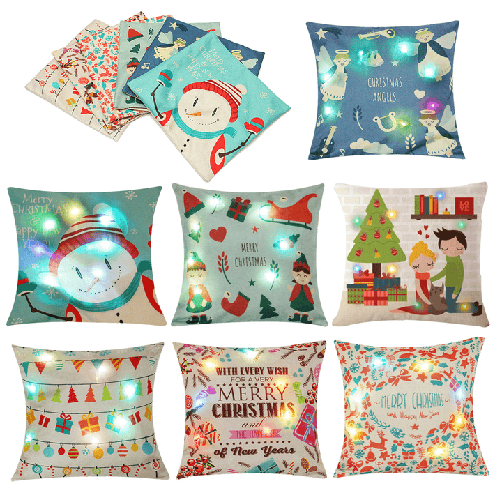 18"X18"Christmas LED Lights Linen Pillow Case Cushion Cover Sofa Case Home Decor