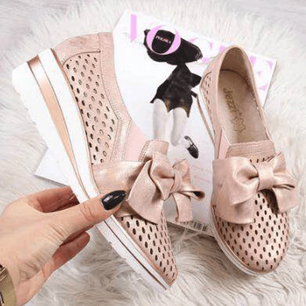 Women Breathable Hollow Butterfly Knot Wedges Loafers