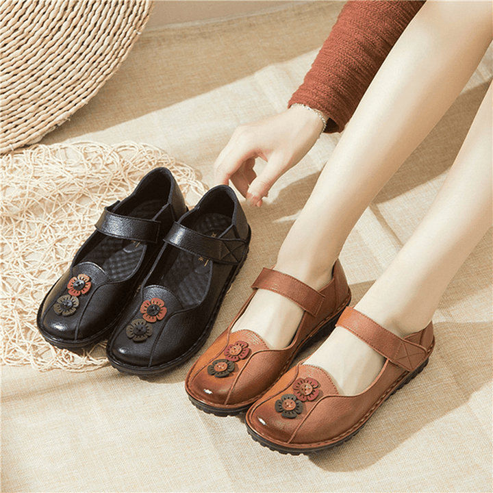 Women Comfy Hook Loop Leather Flat Loafers