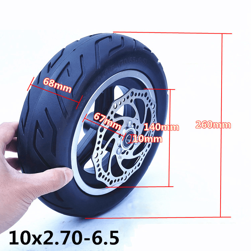 10 Inch 10X2.70-6.5 Electric Scooter Vacuum Tire Set with Disc Brake Inflation Free Solid Tire Scooters Wheels Accessories - MRSLM