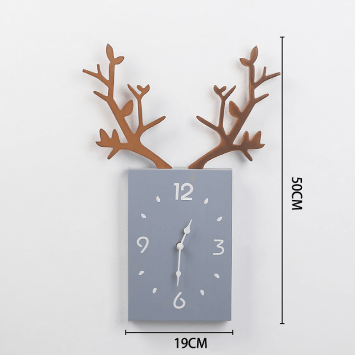 50 X 35Cm Simple Wooden Antler Wall Clock Roman Numerals Wall Home Office Decor - MRSLM