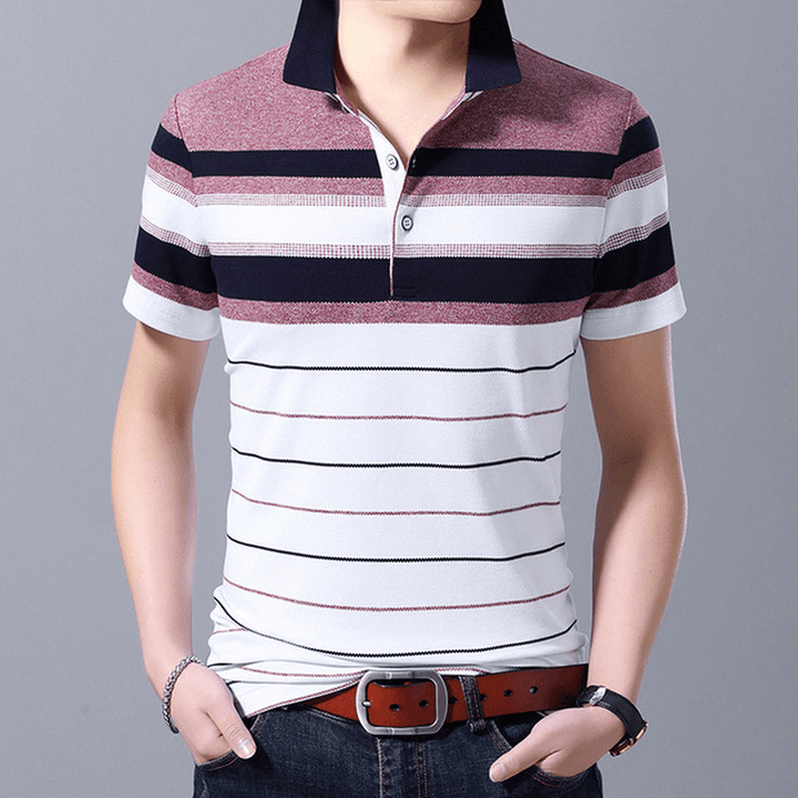 Men Short-Sleeved T-Shirt Striped Shirt Collar Half-Sleeved