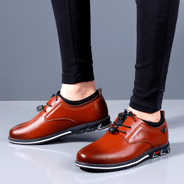 Men Elastic Lace up Comfy Casual Business Leather Shoes