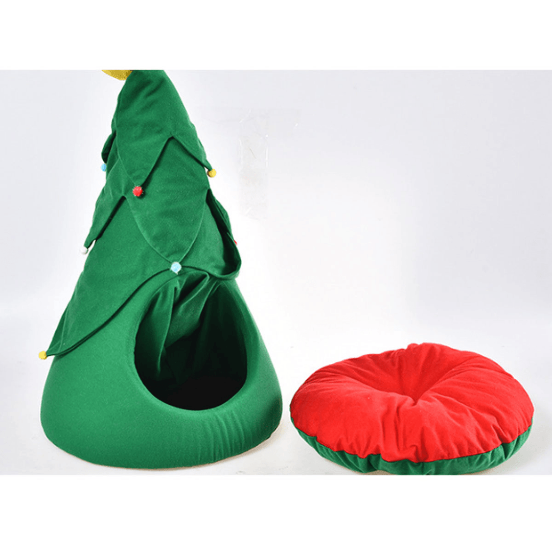 Christmas Tree Elk Pet House Breathable Semi Closed Soft Cat House Green Cat Dog Bed