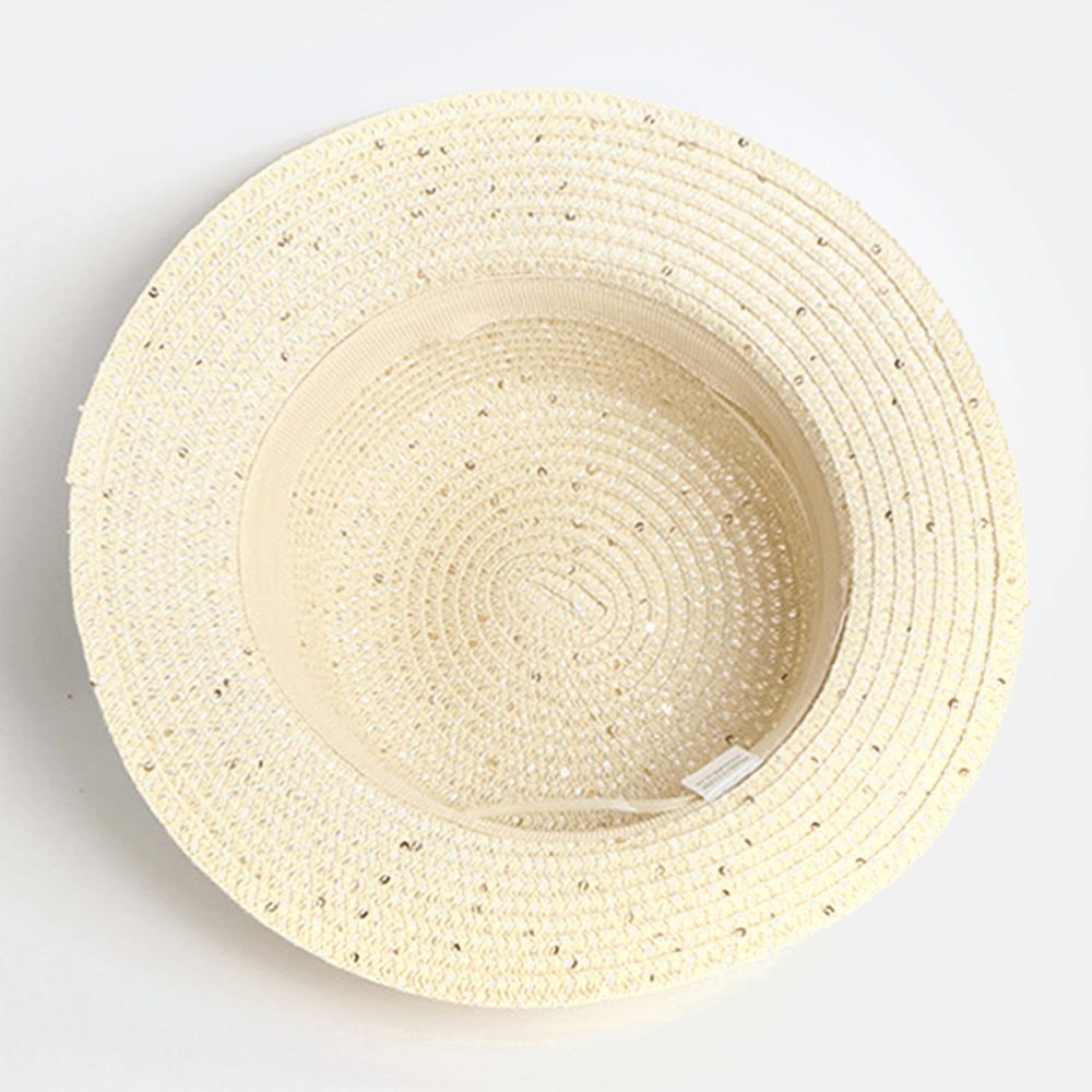 Women Sunscreen Summer Outdoor Casual Pearl Decoration Sun Hat Straw Hat