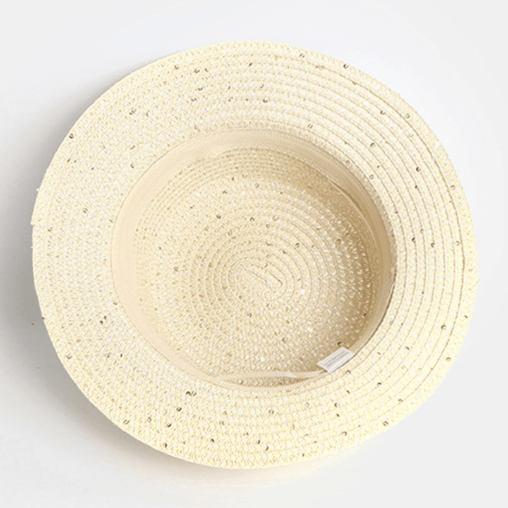 Women Sunscreen Summer Outdoor Casual Pearl Decoration Sun Hat Straw Hat