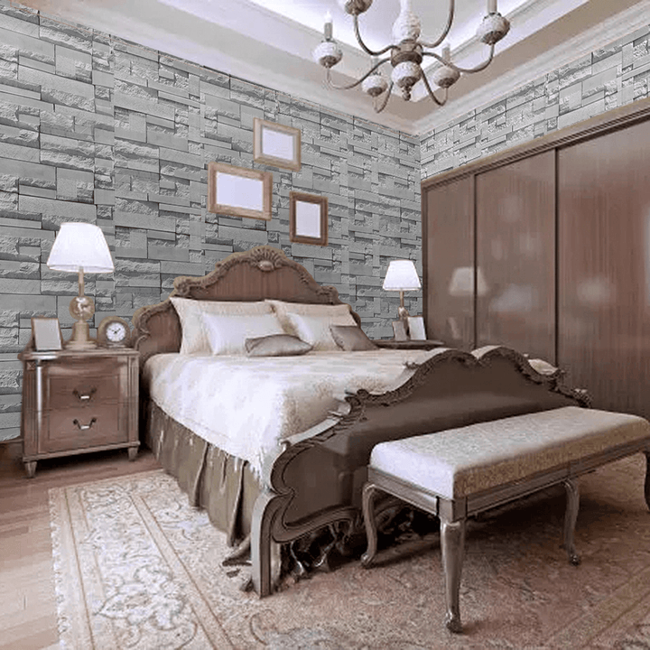 Gray Wallpaper Sticker Wall Cloth Wallpaper Self-Adhesive Waterproof Pvc Retro Brick Pattern Stone Wall Decoration