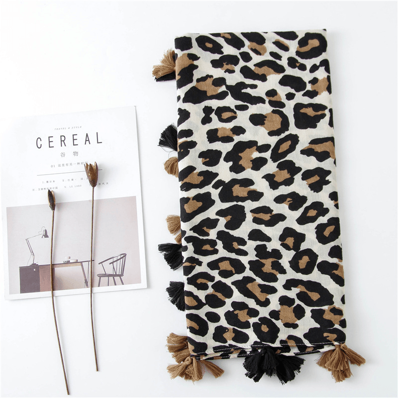 Leopard Print Cotton and Linen Silk Scarf Dual-Use Shawl