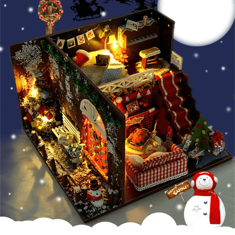 2020 Christmas DIY Miniature Dollhouse Decor Furniture Carnival Night Wooden Dolls House Decoration with LED Light Kits Gift Toys for Children