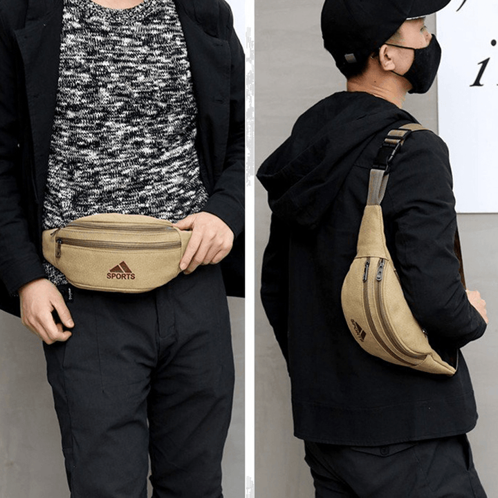 Men Canvas Waist Bag Outdoor Camping Hiking Traveling Sports Bag Storage Bag