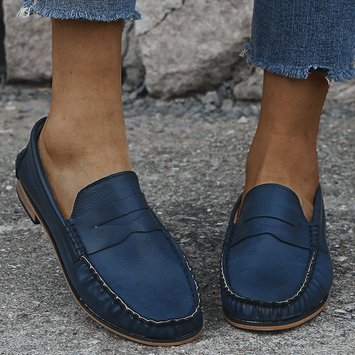 Women Large Size Comfy Soild Slip on Casual Flats Loafers - MRSLM