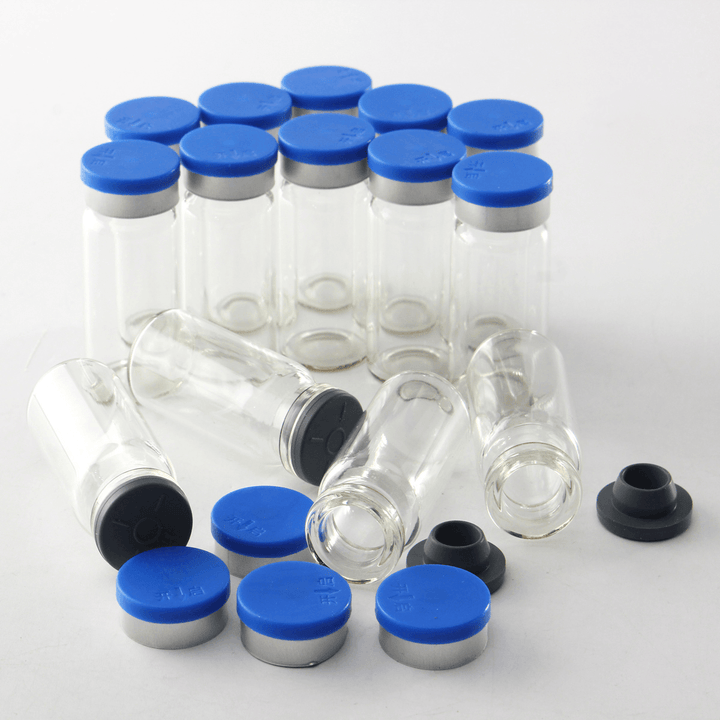 100Pcs 10Ml Clear Glass Bottle Storage Vials W/ Stopper Flip off Seals Aluminum Blue Caps