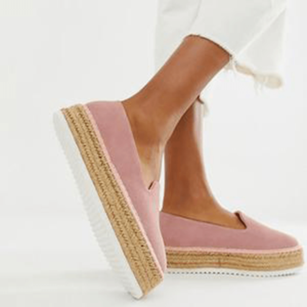 Women Suede Espadrilles Straw Braided Platform Loafers