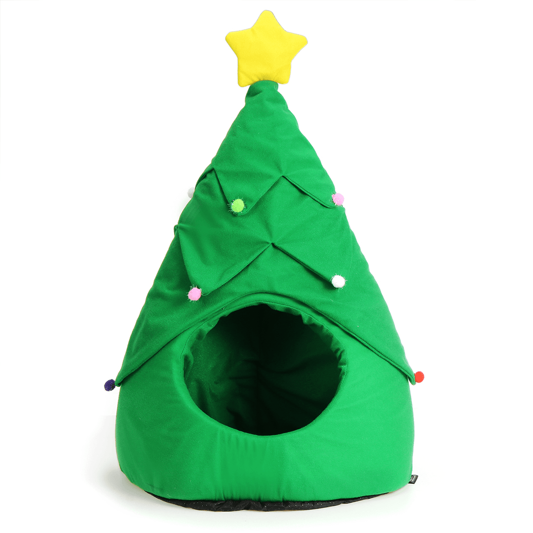 Christmas Tree Elk Pet House Breathable Semi Closed Soft Cat House Green Cat Dog Bed