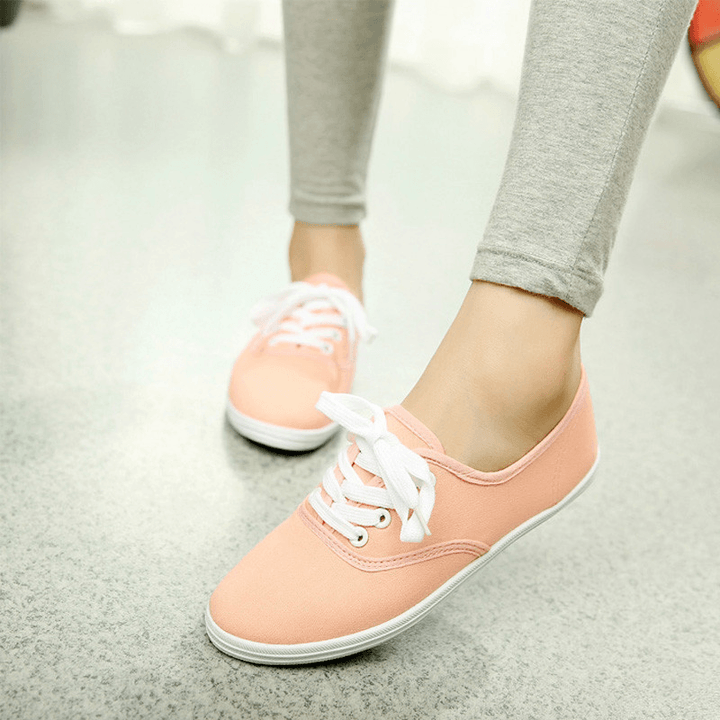 Womens Solid Color Canvas Lace up Casual Flats Loafers