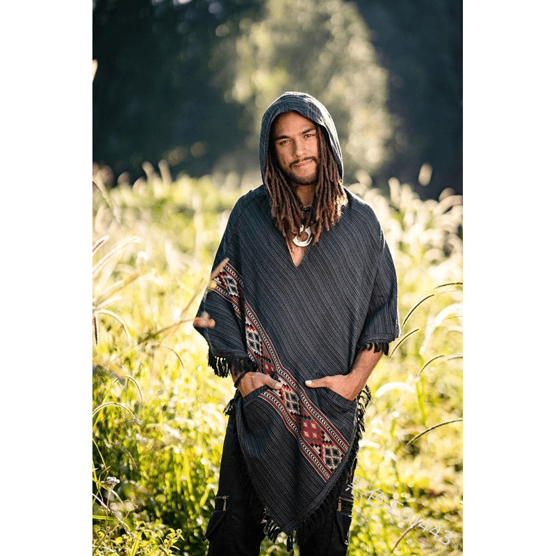 Hooded Cloak Shawl Ethnic Style Hedging Fringed Big Shawl Male