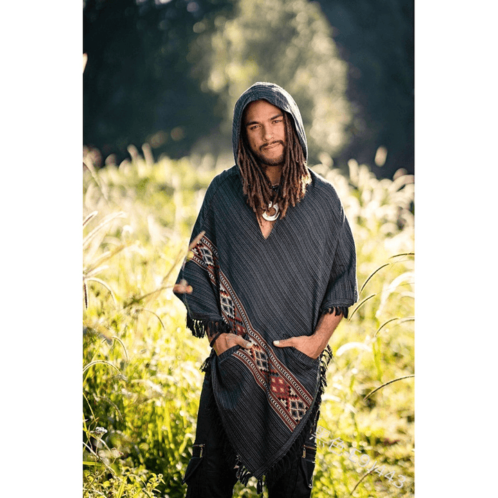 Hooded Cloak Shawl Ethnic Style Hedging Fringed Big Shawl Male