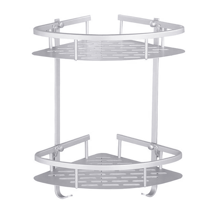 2 Layers Metal Kitchen Bathroom Corner Wall-Hanging Storage Rack Holder Shelf