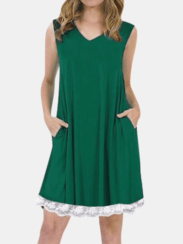 Summer Lace Patchwork Sleeveless Loungewear V-Neck Daily Casual Dress