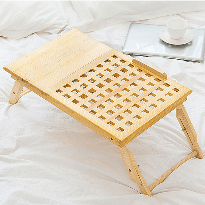 Multi Function Lapdesk Table Bed Tray Folding Adjustable Table Tilting Top with Storage Drawer Bamboo Wood